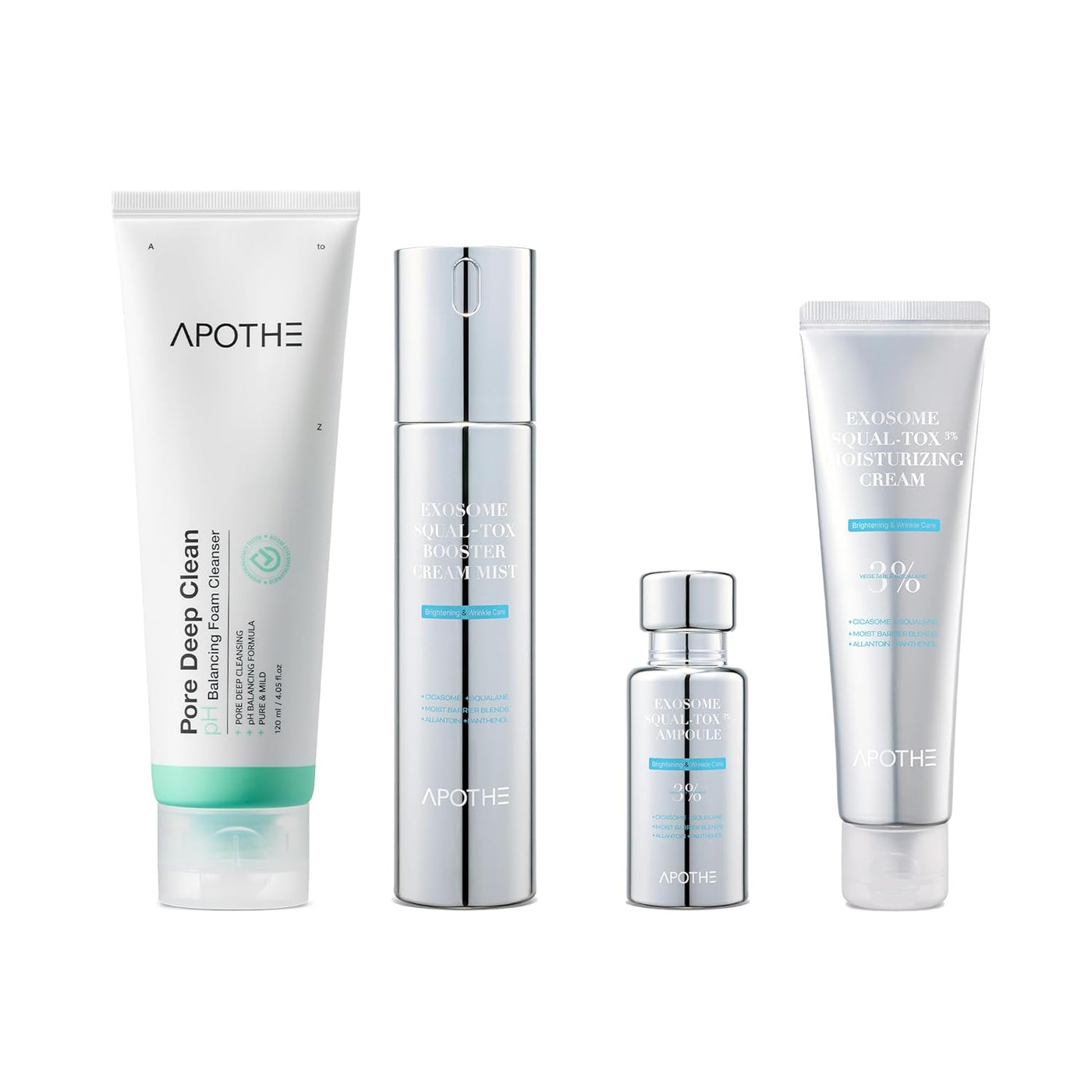 APOTHE Exosome Squal-Tox Complete Skincare Set – Cleanser, Ampoule, Cream & Booster Mist for Hydration & Skin Barrier Care